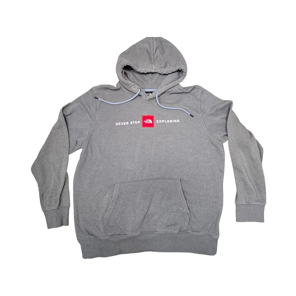 The North Face Mens Never Stop Exploring Logo Hoodie Grey XL Distressed bleached